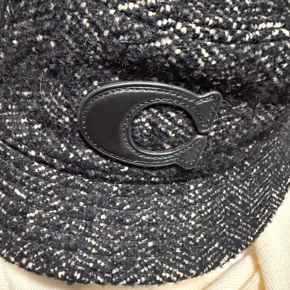 Coach Textured Black Tweed Bucket Hat with Leather 'C' Patch - Picture 2 of 5